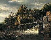 RUISDAEL, Jacob Isaackszon van Two Undershot Watermills with Men Opening a Sluice oil on canvas